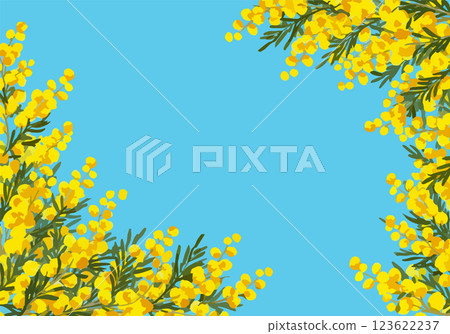 Mimosa frame blooming in the spring sky, vector material 123622237