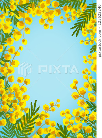 Mimosa frame blooming in the spring sky, vector material 123622240