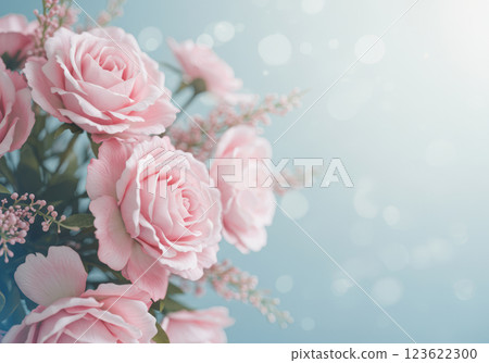 柔和燈光包裝的浪漫玫瑰背景（AI 生成的圖像） 123622300