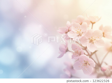 美麗的櫻花被柔和、夢幻的春光環繞(AI 生成的圖像) 美麗的櫻花被柔和、夢幻的春光環繞(AI 生成的圖像) 123622326