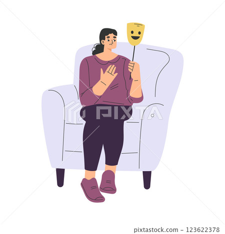 Psychotherapy with Woman Sit on Armchair Wear Mask Having Mental Therapy Session Vector Illustration Psychotherapy with Woman Sit on Armchair Wear Mask Having Mental Therapy Session Vector Illustration 123622378