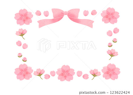 Cherry blossom and ribbon frame watercolor spring petals pink 123622424