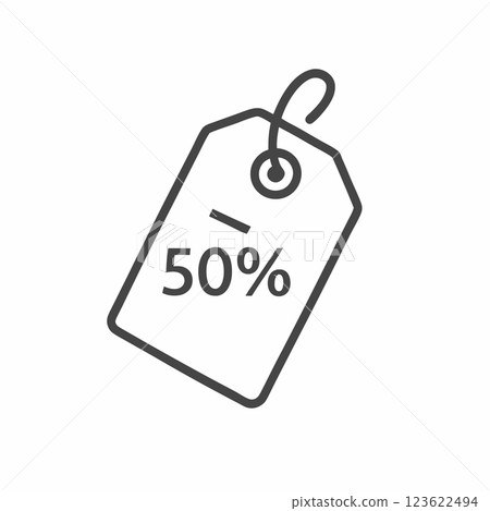 Stylish discount tag featuring a clear indication of fifty percent off in a flat line vector design perfect for promotions 123622494