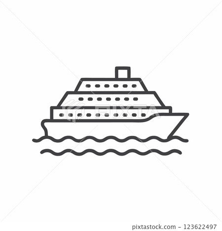 Cruise ship sailing on tranquil waters during sunset with a modern and minimalistic vector design Cruise ship sailing on tranquil waters during sunset with a modern and minimalistic vector design 123622497