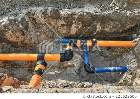 Construction site utility pipes hole Construction site utility pipes hole 123622606