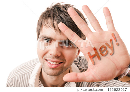 Man saying hey Man saying hey 123622917