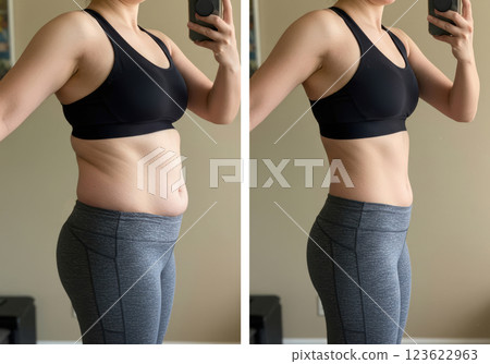 節食前後體形變化對比(AI產生的影像) 節食前後體形變化對比(AI產生的影像) 123622963