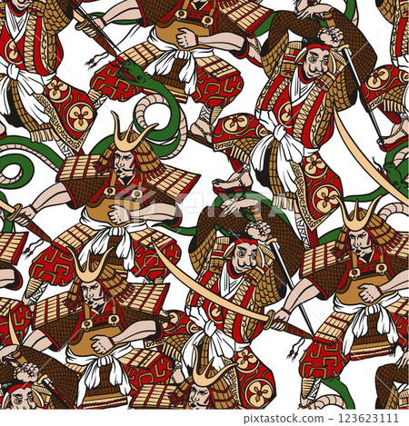 Seamless pattern with samurai in graphic style. Vector. Seamless pattern with samurai in graphic style. Vector. 123623111