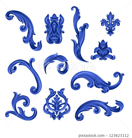 Baroque vintage elements isolated. Vector. 123623112