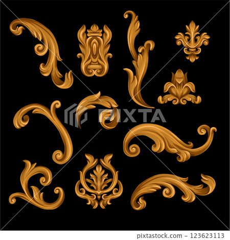 Baroque vintage elements isolated. Vector. Baroque vintage elements isolated. Vector. 123623113