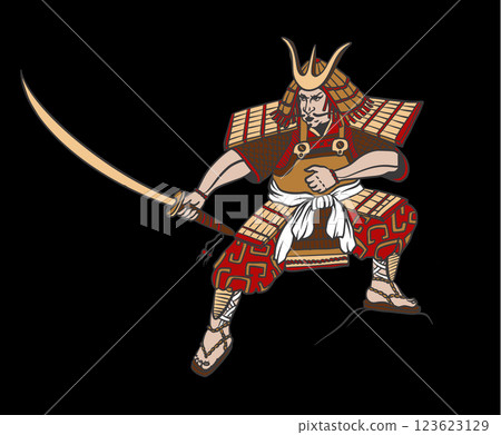Samurai in graphic style isolated. Vector. 123623129