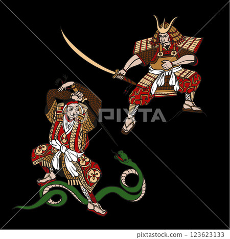 Samurai in graphic style isolated. Vector. 123623133