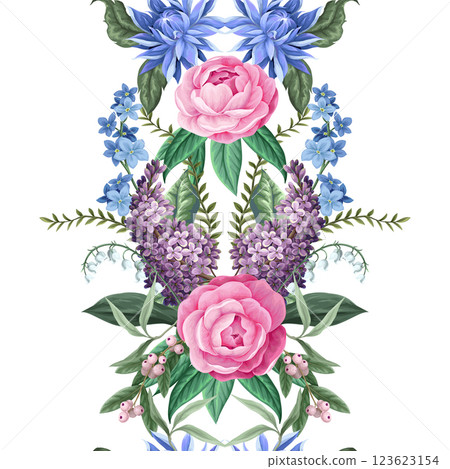 Seamless pattern with camelia flowers and other flowers. Vector. Seamless pattern with camelia flowers and other flowers. Vector. 123623154