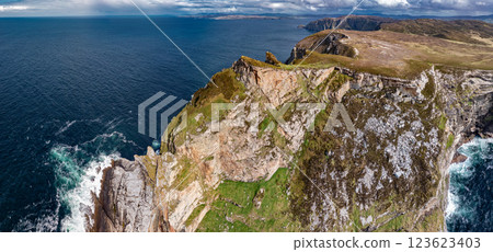 Aerial view of the cliffs of Horn Head at the wild atlantic way in Donegal - Ireland. Aerial view of the cliffs of Horn Head at the wild atlantic way in Donegal - Ireland. 123623403