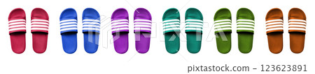 Set of colorful rubber slippers cutout. 123623891