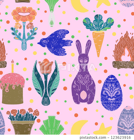 seamless pattern with rabbits and eggs seamless pattern with rabbits and eggs 123623916
