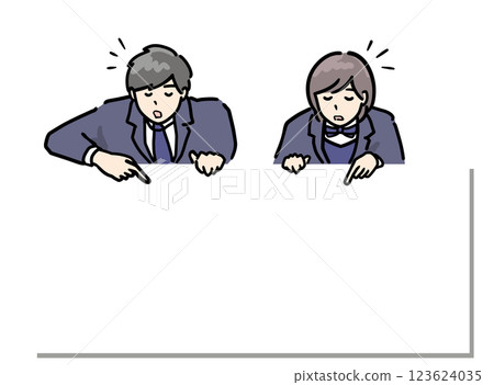一幅插圖描繪了一位男高中生和一位女高中生，他們對以下某件事有自己的看法，非常適合放在訊息上方。 123624035