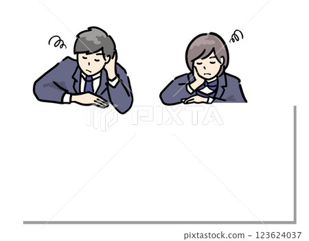 An illustration of a male and female high school student having thoughts about something below, perfect for placing on top of a message. Includes a white border. An illustration of a male and female high school student having thoughts about something below, perfect for placing on top of a message. Includes a white border. 123624037