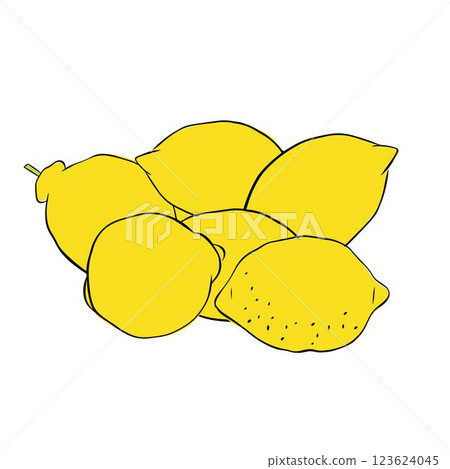 Many lemons composition. Vector graphic line ink illustration isolated on transparent background. hand drawn illustration Many lemons composition. Vector graphic line ink illustration isolated on transparent background. hand drawn illustration 123624045