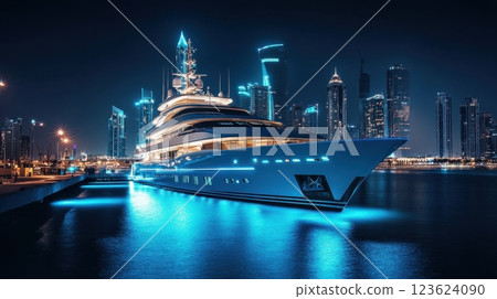 Luxury yacht lights up Dubai Luxury yacht lights up Dubai 123624090
