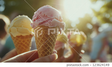 Enjoying ice cream on a sunny day 123624149