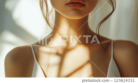Woman in sun with shadows 123624151