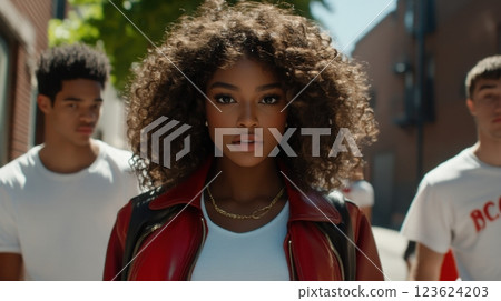 Youth walk boldly on the street 123624203