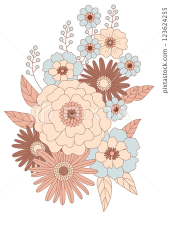 Retro flowers composition. Daisy flower wedding invitation card 123624255