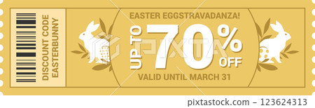 Easter discount coupon with barcode and bunnies illustrations 123624313