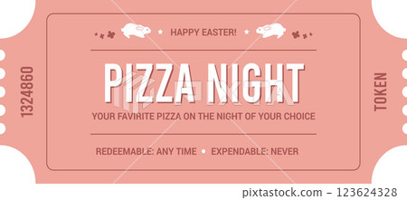 Pizza Night vector illustrated easter reward ticket for children 123624328