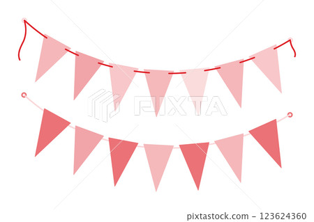 Triangular Pennant garland on string Decorative party design elements Trendy Monochrome pink Set 2 123624360