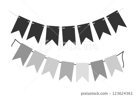 Monochrome pennant garlands on rope dark and grayscale Black Day greeting Decorative elements Set 2 123624361