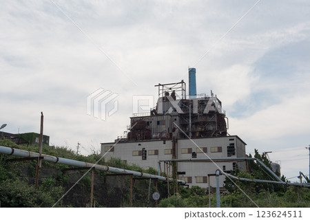 Ruins of the Ikeshima coal mine's coal dressing plant on Ikeshima, a World Heritage site in Nagasaki, Nagasaki City, Nagasaki Prefecture 123624511