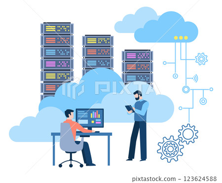 Cloud data server support, online database storage technology concept 123624588
