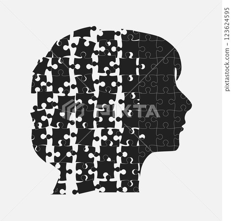 Female head from puzzle pieces, mental disorder Female head from puzzle pieces, mental disorder 123624595