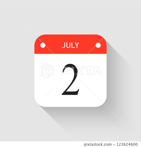 Vector icon page day calendar - 2 July month Vector icon page day calendar - 2 July month 123624600