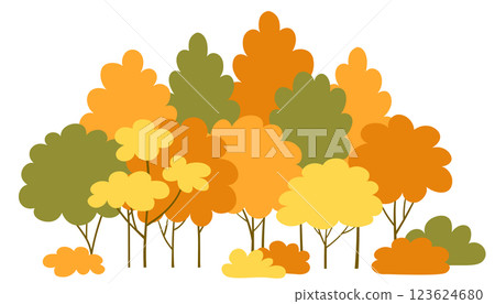 Forest foliage plants in row. Forest autumn trees and bushes 123624680