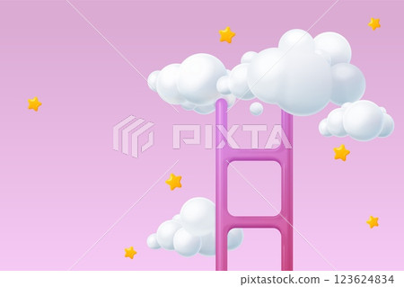 3d ladder to cloud. Career ladders dream clouds, business growth corporate stair creative vision unique idea level up concept, hope success opportunity exact vector illustration 123624834