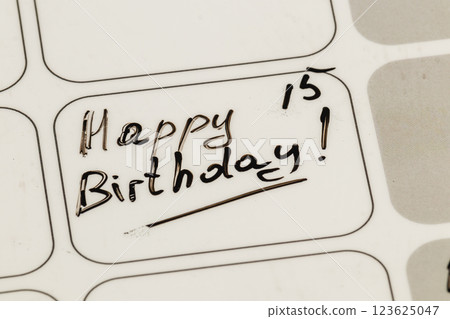 Celebrating a special birthday with handwritten greetings and decorations 123625047