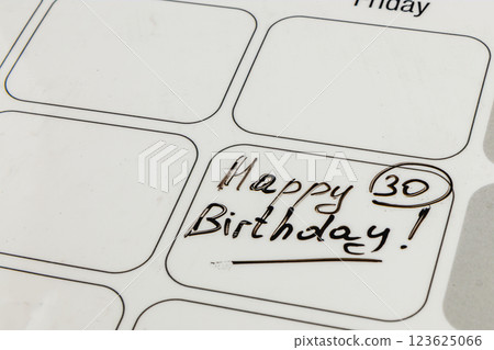 Birthday celebration plans written on a planner for a special day Birthday celebration plans written on a planner for a special day 123625066