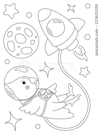 Coloring page with parrot astronaut and rocket Coloring page with parrot astronaut and rocket 123625209