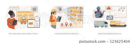 AI in logistics and warehousing abstract concept vector illustrations. 123625404