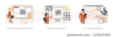AI technology in data analysis abstract concept vector illustrations. 123625406