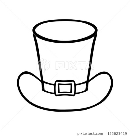 Leprechaun Top Hat with a belt. Hand drawn doodle element for St. Patrick s Day Festival. Outline vector illustration 123625419