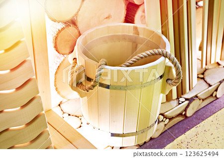 Wooden bucket for sauna Wooden bucket for sauna 123625494