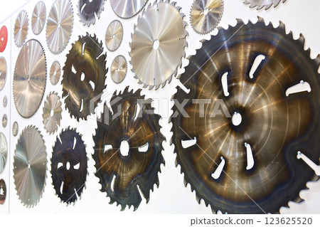 Circular saw machine blades for wood in store 123625520