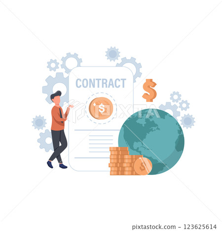 Electronic contract, sales contract terms, standard for quality control, payment terms and conditions, certification abstract metaphor. Business agreement abstract concept vector illustration Electronic contract, sales contract terms, standard for quality control, payment terms and conditions, certification abstract metaphor. Business agreement abstract concept vector illustration 123625614