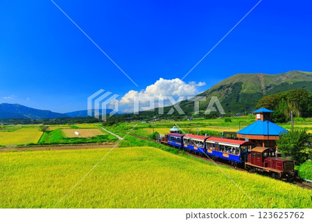 [熊本縣] 晴天的南阿蘇鐵路無軌電車和阿蘇山（白水高原站） 123625762