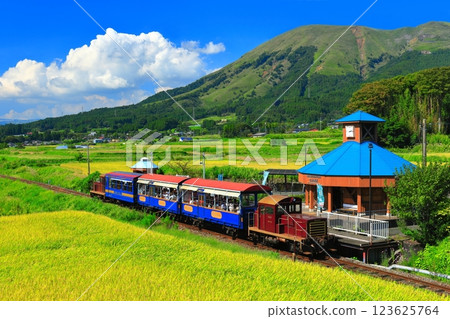 [熊本縣] 晴天的南阿蘇鐵路無軌電車和阿蘇山（白水高原站） 123625764