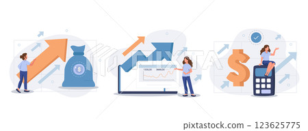 Cost optimization concept set. Idea of financial and marketing strategy. Cost and income balance. Spending and cost reduction, while maximizing business value. Isolated flat illustration vector Cost optimization concept set. Idea of financial and marketing strategy. Cost and income balance. Spending and cost reduction, while maximizing business value. Isolated flat illustration vector 123625775